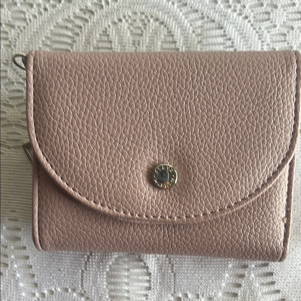 Steve Madden Pink Leather Wallet with Gold Zipper
